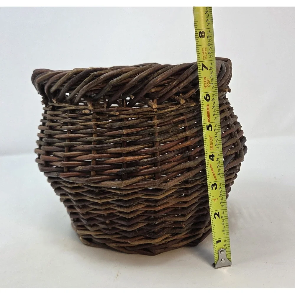 Rustic Primitive Handwoven Willow Twig Basket Rope Rim Farmhouse Decor 8in